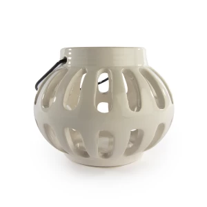 Image of White Ceramic Lantern Tealight Holder Open Design 8.5cm