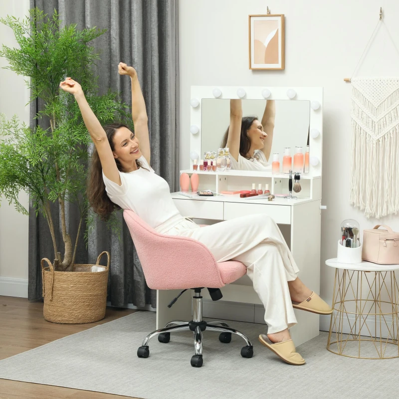 Image of HOMCOM Fluffy Vanity Chair for Desk, with Height Adjustable, Wheels, Pink 921-762V70PK