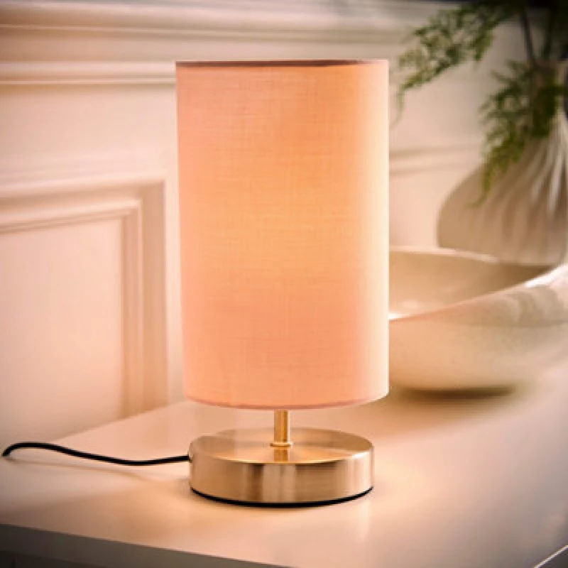 Image of ValueLights ValueLights Francis Pair of Brushed Chrome Dimmable Touch Table Lamps with Bulbs in Dusty Pink Dusty Pink One Size Unisex 5055759940744