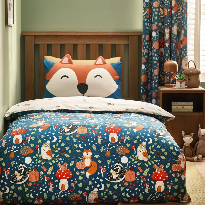 Image of Catherine Lansfield Fox and Woodland Friends Duvet Cover Set Green unisex Single