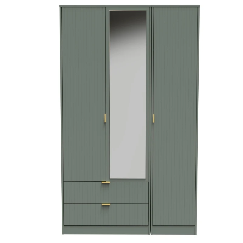Image of Ready Assembled 2 U Denver Triple Mirror Wardrobe with 2 Drawers (Ready Assembled) in Pale Green Pale Green Unisex