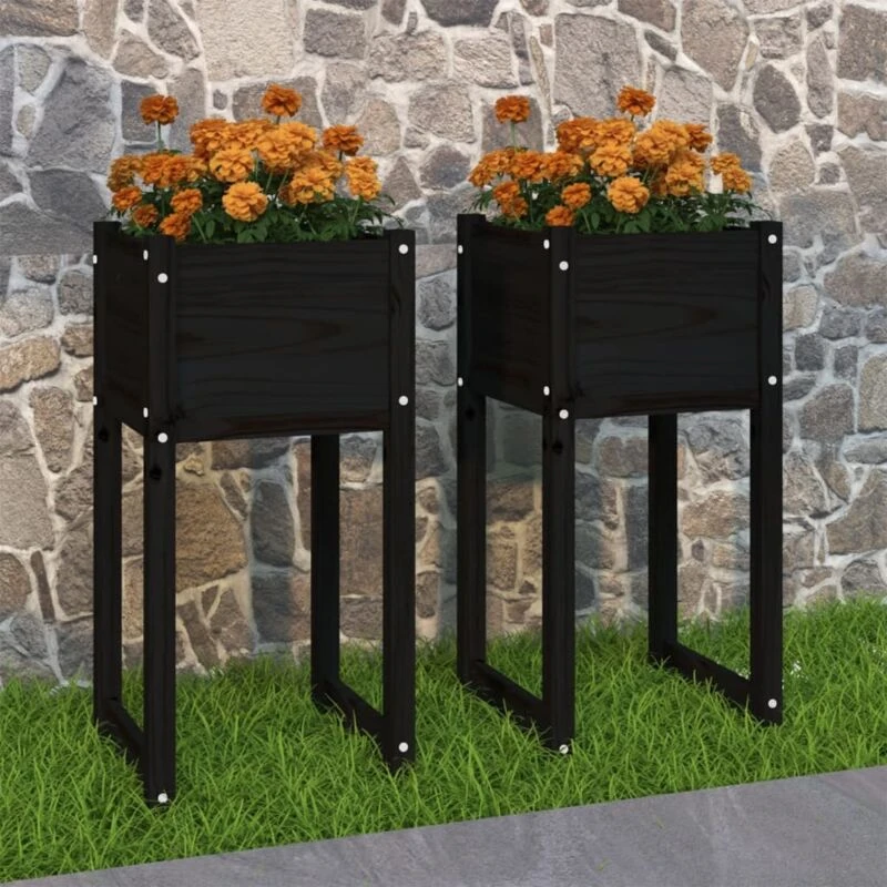 Image of vidaXL Planters 2 pcs Black 40x40x81cm Solid Wood Pine, Black 822131
