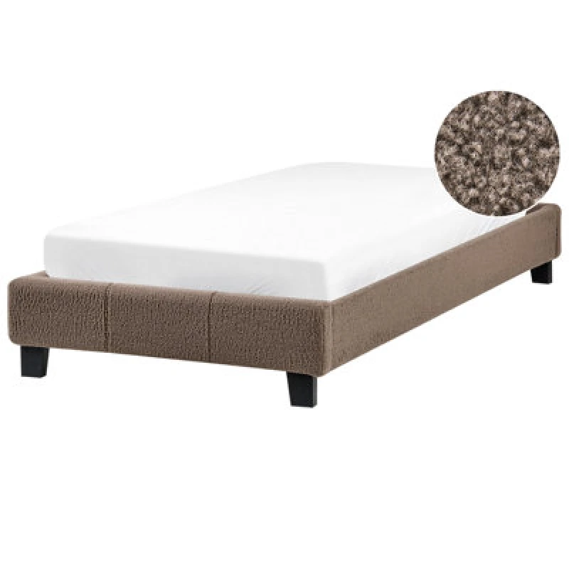 Image of Beliani Bed Without Headboard Boucle Roanne 90 X 200 Cm (Eu Single) Taupe