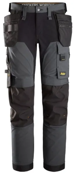 Image of Snickers AllroundWork 4-way Stretch Trousers Holster Pockets - Steel Grey/Black - 50