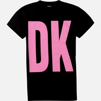 Image of DKNY Girls Oversize Logo Dress - Black & Pink - 10 Years