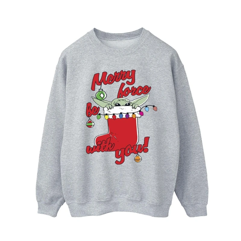 Image of Star Wars Star Wars Men Merry Force Be With You Sweatshirt in Grey Size: Small Grey S Male 5063376849715