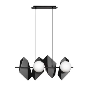 Image of Drifton Black DesignerPendant Ceiling Light with White Glass Shades, 4x E14