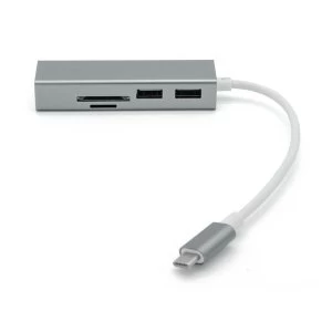 Image of Dynamode USB-C Type-C To 3-Port USB3 Hub with Memory Card Slots - Grey/White