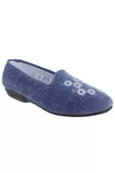 Image of Cathy Floral Embroidered Velour Slippers