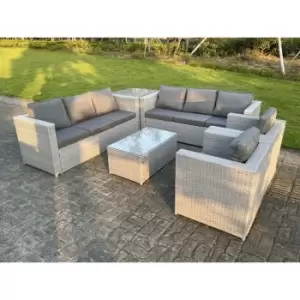 Image of Fimous 8 Seater Outdoor Light Grey Rattan Lounge Complete Sofa Set with Coffee Table