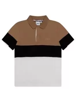 Image of BOSS Boys Colour Block Polo Shirt - Stone, Size 16 Years