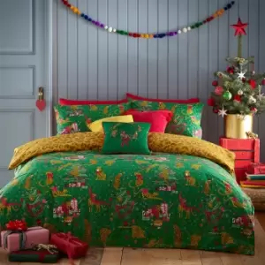 Image of Purrfect Christmas Duvet Cover Set Green/Gold