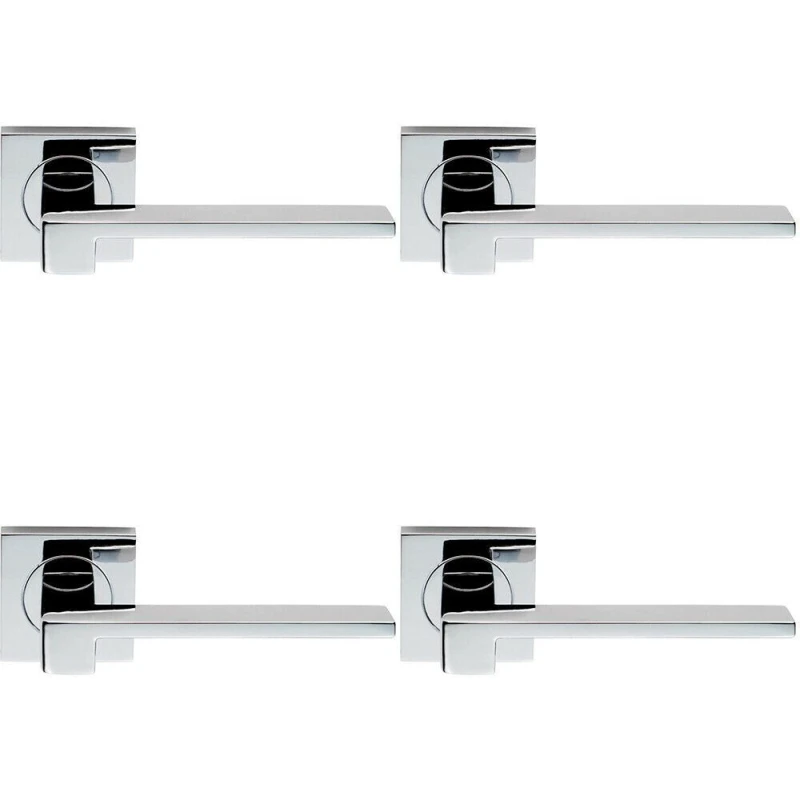 Image of Loops 4x PAIR Flat Squared Bar Handle on Square Rose Concealed Fix Polished Chrome Multi