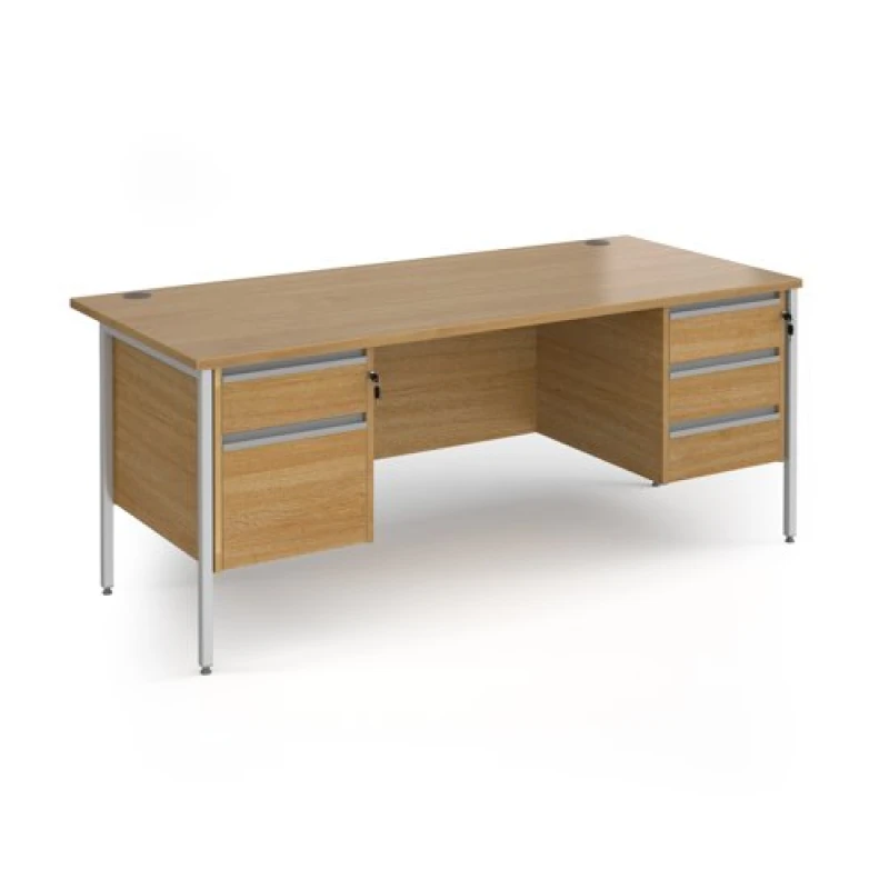 Image of Contract 25 Office Desk Rectangular Desk 1800mm With Double Pedestal Oak Top With Silver Frame 800mm Depth Contract 25 CH18S23-S-O Oak CH18S23