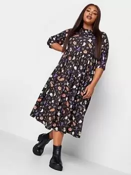 Image of Yours Halloween Smock Midaxi Dress 3/4 Sleeve, Black, Size 30-32, Women