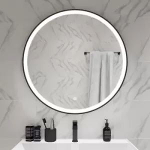 Image of Round Black LED Bathroom Mirror with Demister 800mm -Antares