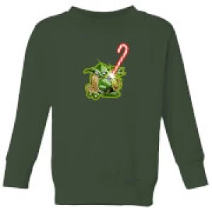 Image of Star Wars Candy Cane Yoda Kids Christmas Sweatshirt - Forest Green - 7-8 Years