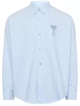 Image of AMI PARIS Tonal Logo Embroidered Shirt Blue