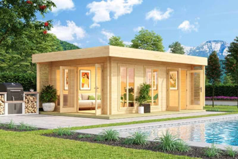 Image of Lasita Maja Dominica-Log Cabin, Wooden Garden Room, Timber Summerhouse, Home Office - L660 X W480 X H245.1 Cm