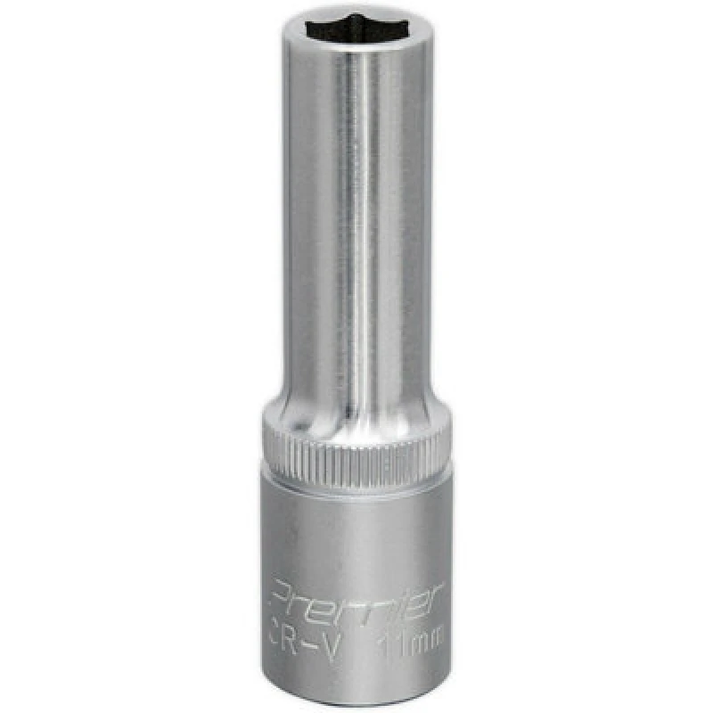 Image of Loops 11mm Steel Deep Drive Socket - 1/2" Square Drive - Chrome Vanadium Socket Metallics