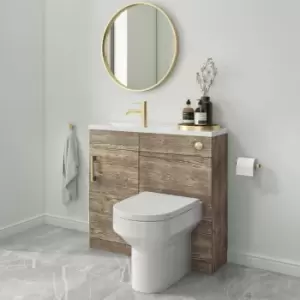 Image of 900mm Wood Effect Cloakroom Toilet and Sink Unit with Brass Fittings - Ashford