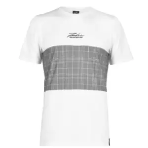 Image of Fabric Check Panel T-Shirt - White