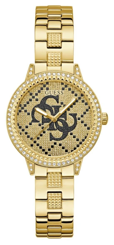 Image of Guess GW0944L2 G LACE Crystal (34mm) Quattro 'G' Logo Gold Watch