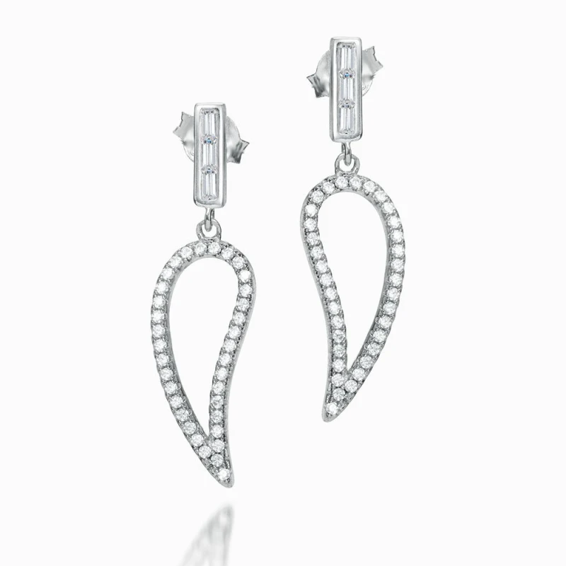 Image of Jewelco London Sterling Silver CZ Minimalist Angel Wings Drop Earrings - RE40134 Silver female