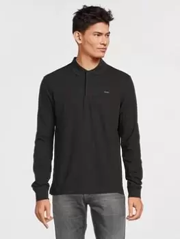Image of Calvin Klein Stretch Pique Long Sleeve Polo Shirt - Black, Size S, Men