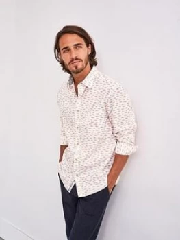 Image of White Stuff River Fish Print Shirt - White, Size XL, Men