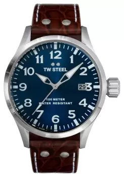 Image of TW Steel VS101 Mens Volante Blue Dial Brown Leather Watch
