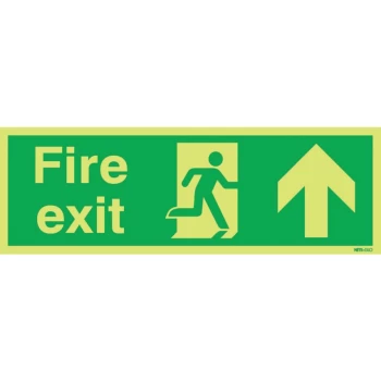 Image of Fire Exit Arrow Up Photoluminescent Rigid PVC Sign - 450 X 150MM