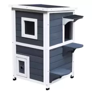 Image of Pawhut Wood 2-floor Cat Condo Pet House Kitten Shelter With Window - Grey