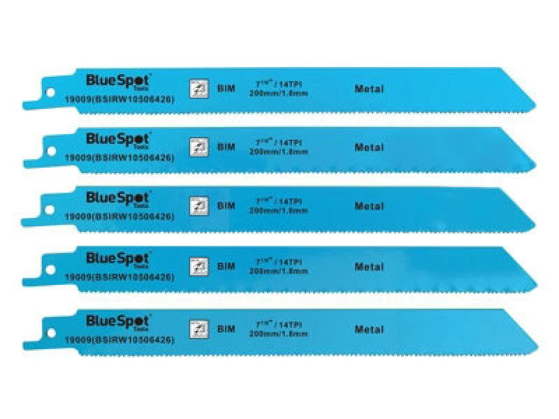 Image of Blue SPOT TOOLS Blue Spot Tools - 5 x BlueSpot Tools 19009 Bi-Metal Reciprocating Saw Blade 240mm x 5 tpi B/S19009 19009