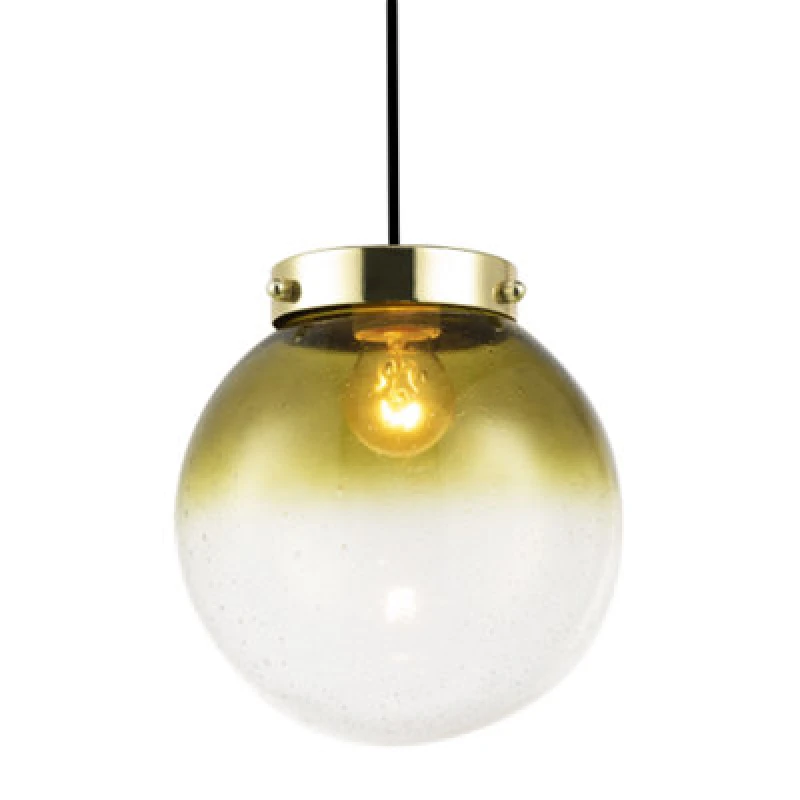 Image of Happy Homewares Ombre Green And Clear Bubble Glass Pendant Lighting Shade With Gold Lamp Holder