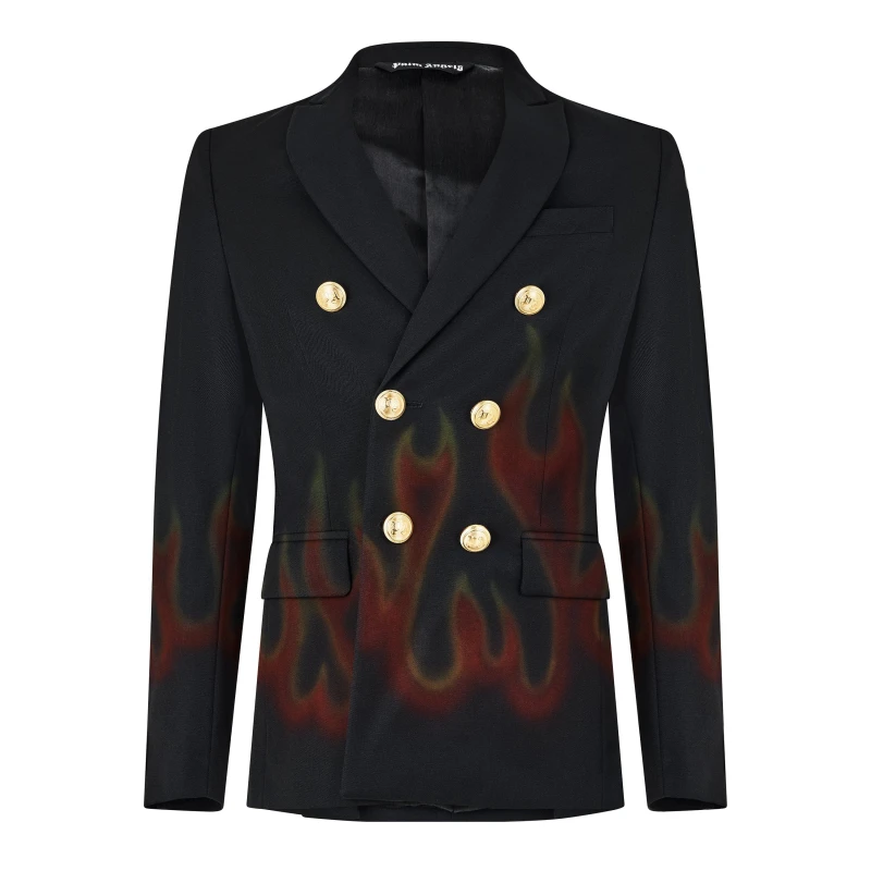 Image of Palm Angels Mens Burning Double Breasted Blazer Black/Red male 44W R