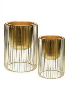 Image of Hestia Set Of 2 Gold Finish Metal Planters