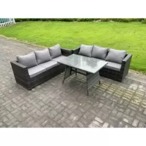 Image of Fimous 6 Seater Dark Grey Outdoor PE Rattan Dining Sofa Complete Set with Patio Dining Table