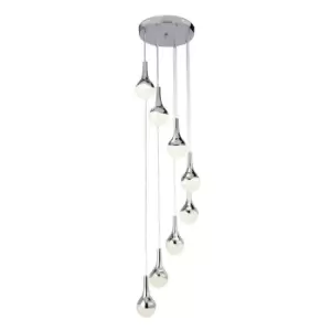 Image of Teardrop 8 Light LED Mu Lighti Drop Pendant, Crushed Ice Effect Shade, Chrome