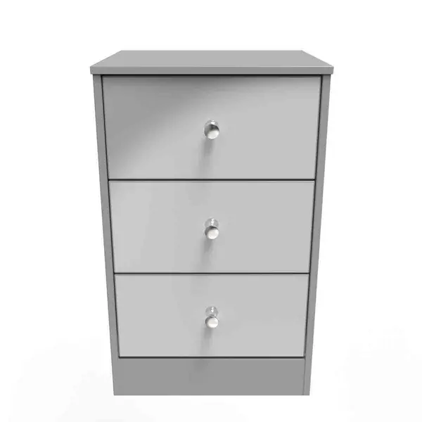 Image of Welcome Furniture Ready Assembled Padstow 3 Drawer Bedside Cabinet In Uniform Grey Gloss & Dusk Grey