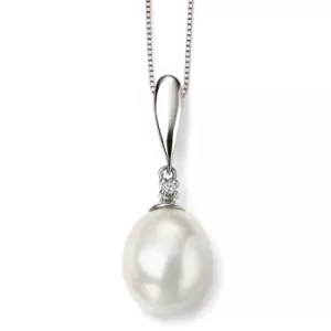 Image of 9Ct White Gold Pearl and Diamond Pendant
