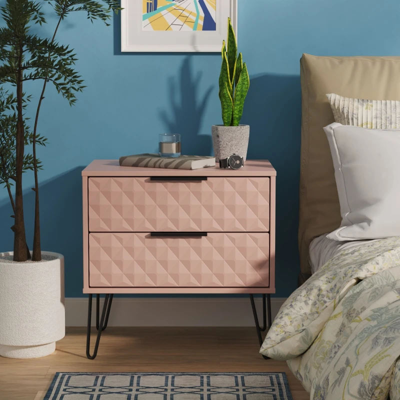Image of Ready Assembled 2 U Islay 2 Drawer Side Table (Ready Assembled) in Dusty Pink Size: Small Dusty Pink Unisex Small