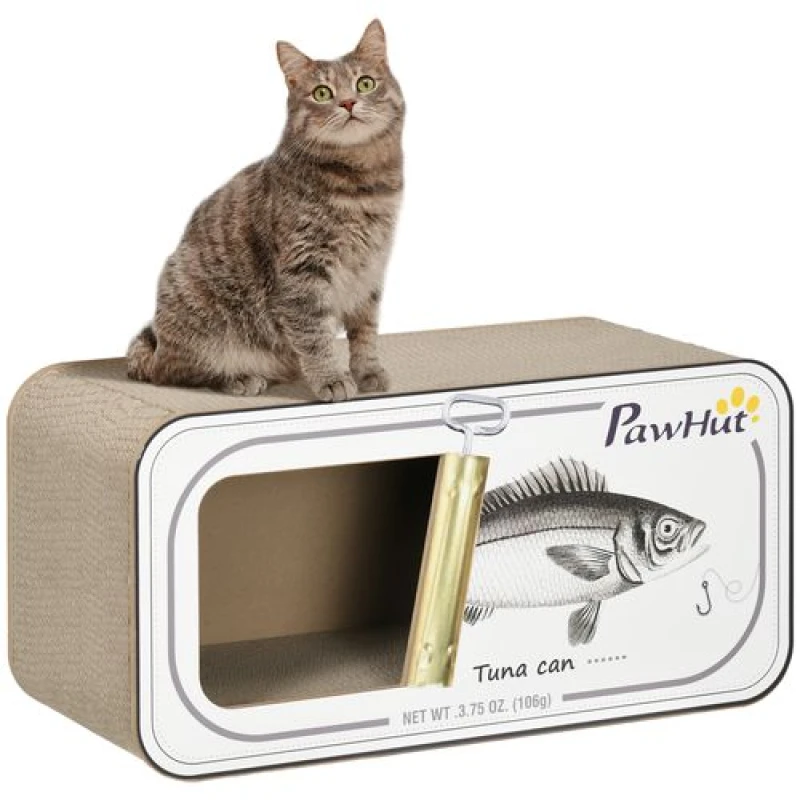 Image of PawHut 2 In 1 Cat Scratching Board, Cardboard Cat House With Catnip D30-796V00CW