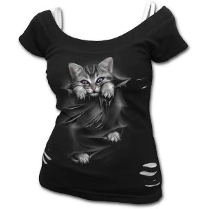 Image of Bright Eyes Womens 4XL 2In1 White Ripped Top - Black