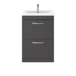Image of Nuie Athena 600 Floor Standing 2-drawer Vanity & Mid-edge Basin - Gloss Grey