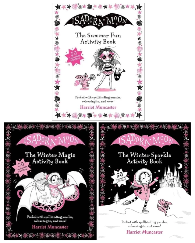 Image of Isadora Moon The Winter Magic Activity Book The Winter Sparkle Activity Book The Summer Fun Activity Book 3 Book Set Harriet Muncaster Books