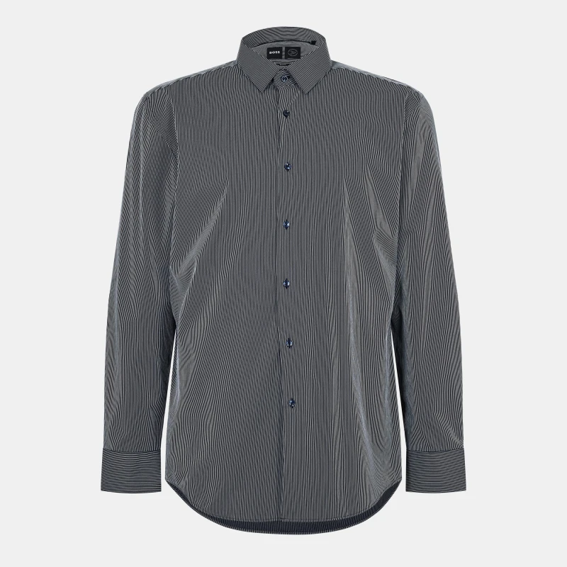 Image of Boss Mens P Hank S Kent Long Sleeve Oxford Shirt Dark Blue male 34 (44)