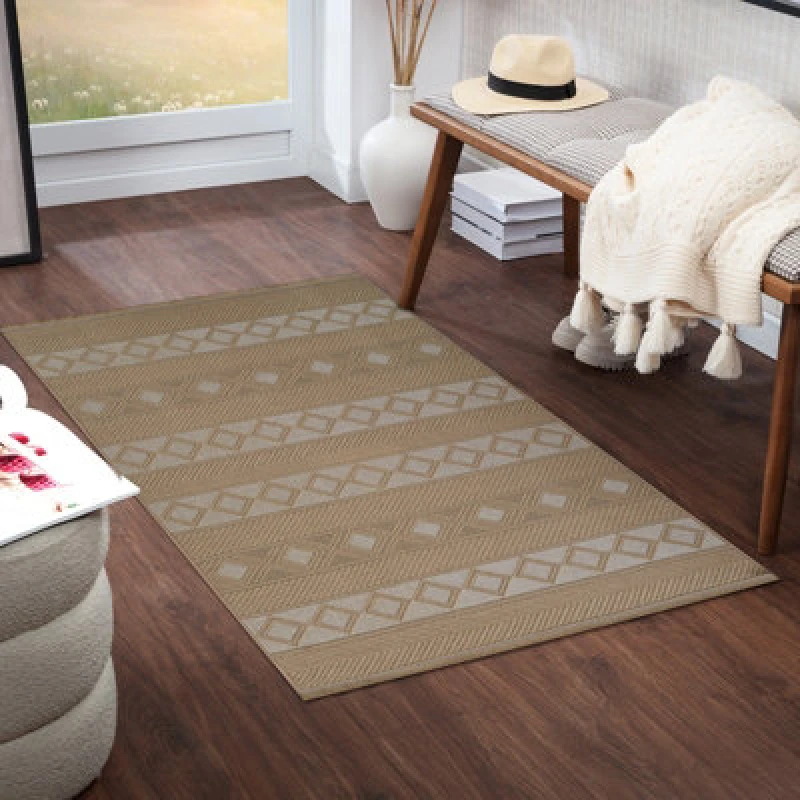 Image of Livabliss Cottage Tan/cream Machine Washable Jute Parita Runner Rug 79 X 152cm - Easy Care, Non Shedding, Ideal For Living Room & Bedroom