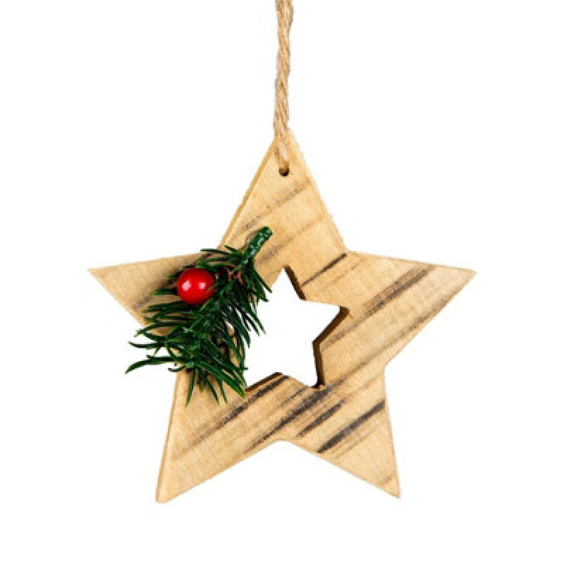 Image of Shatchi Wooden Craft Star Shape - Tree Hanging Decoration - 12.5X12.5X1.5cm Brown