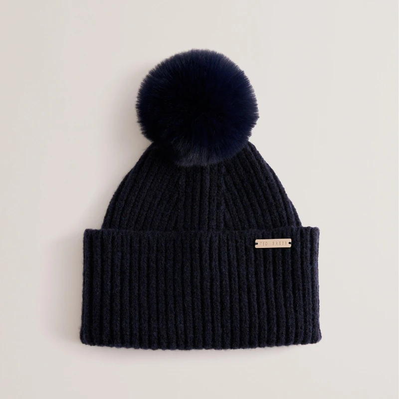 Image of Ted Baker Womens Knitted Bobble Hat Navy female One Size